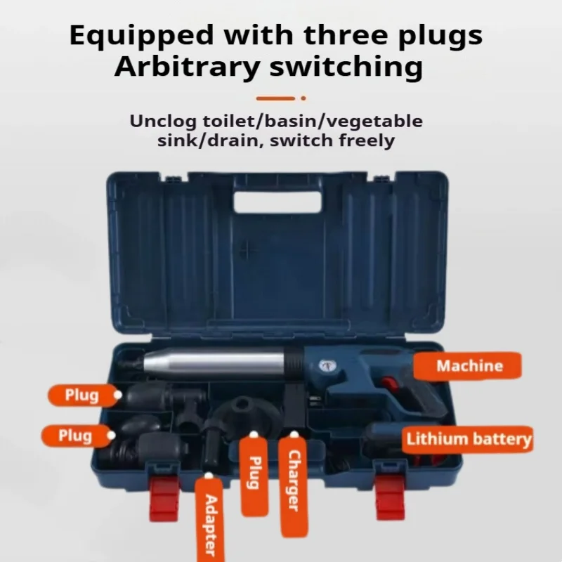Electric Battery Powered Drain Cleaner Multi Functional Dredging Tool Replaceable Nozzles Storage Case Included