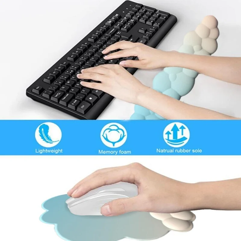 Memory-Schaum-Handgelenkauflage-Mauspad-Set mit Wolkenmuster, 5 Farben, ergonomische Schreibtischunterlage für Büro und Gaming – Detail 2