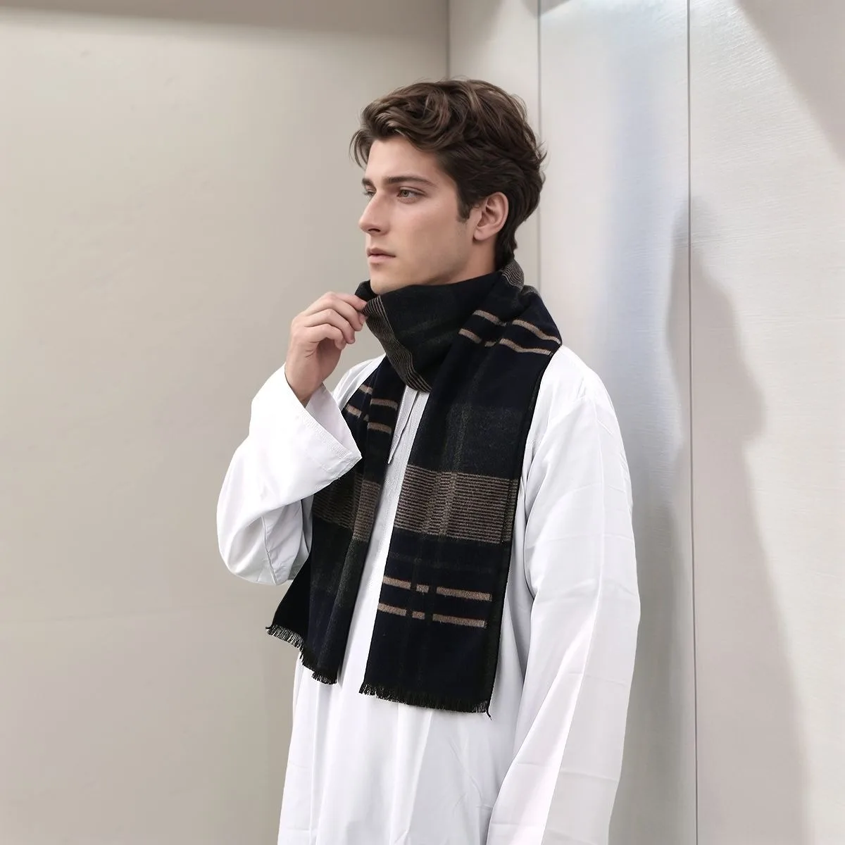 

Зимний клетчатый шарф из пашмины с принтом в полоску, мужские теплые шали, модные женские длинные накидки, кашемировые шарфы-глушители 180*32 см