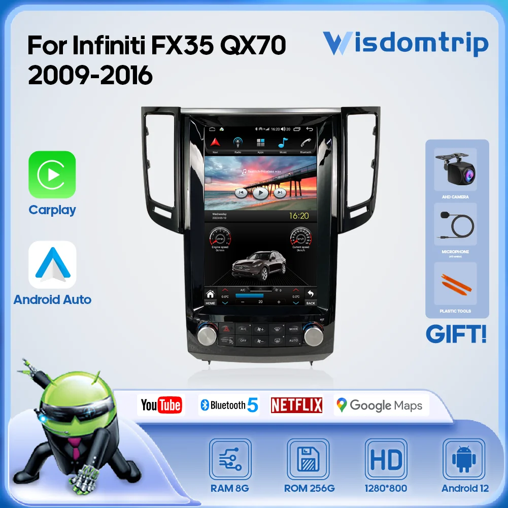 For Infiniti FX35 QX70 2009-2016 Car Multimedia Video Player GPS Navigation Radio 4G WiFi Carplay+Android AUTO  Android 12