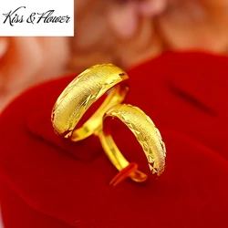 KISS&FLOWER Gold Engagement Rings For Women Men Couple Lovers Wedding Party Christmas Bride Groom Father Mother Gifts RI189