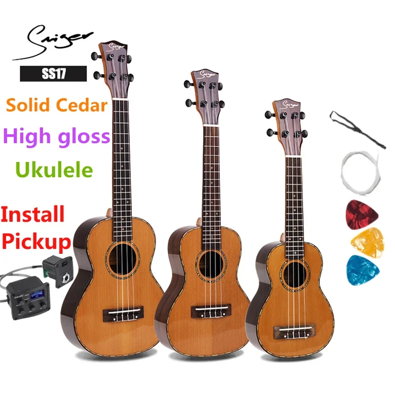 

Top Solid Ukulele Cedar 21 24 26 Inches Electric Soprano Concert Tenor Acoustic Guitar 4 Strings Ukelele High-gloss Guitarra