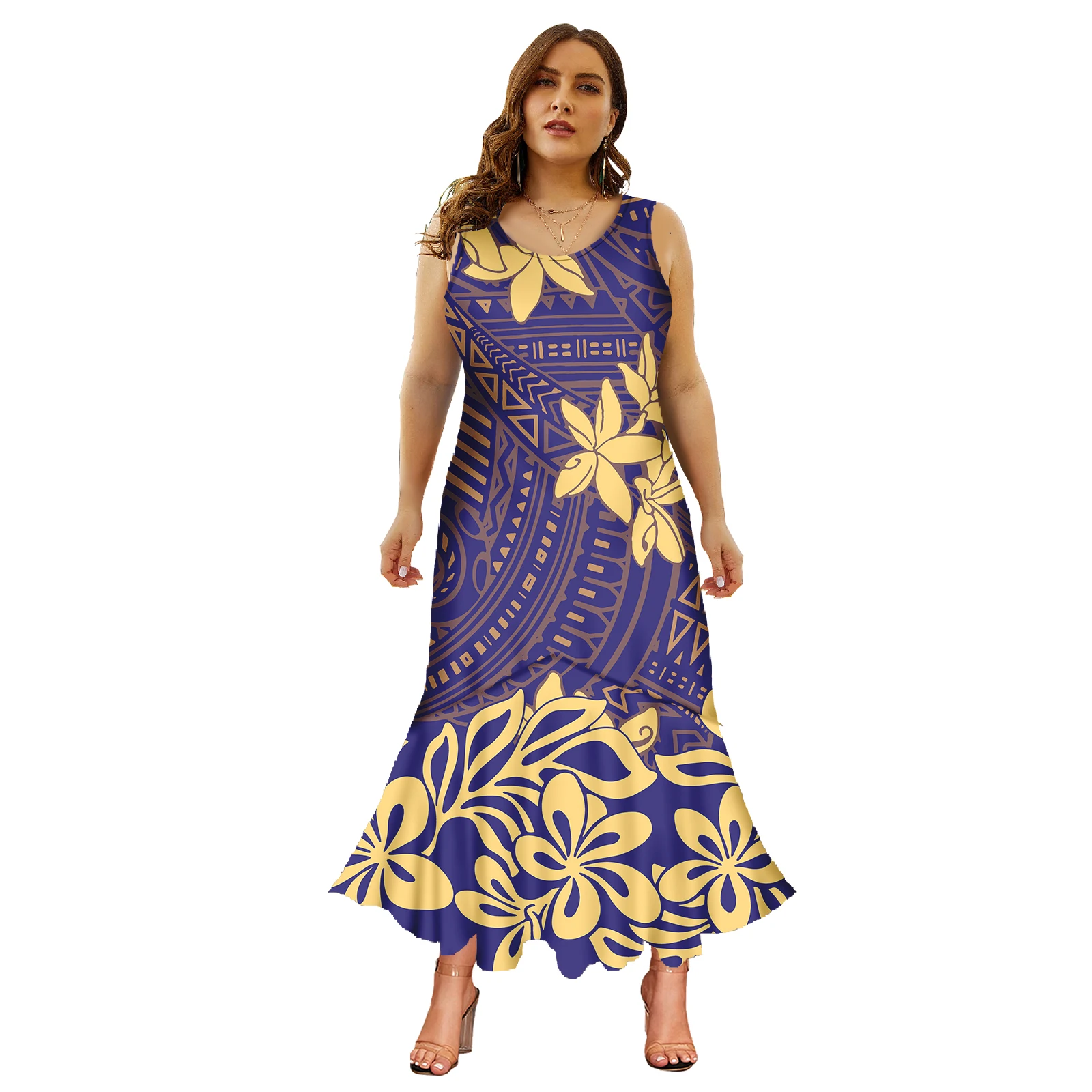 New Wholesale Samoan Puletasi Dresses Women Lady Elegant Island Mermaid Dress Polynesian Summer Beach dress