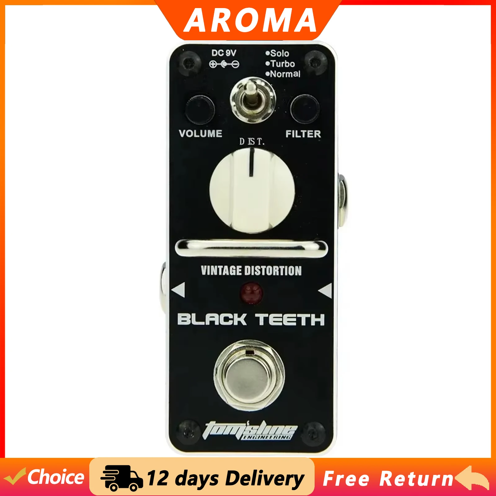 AROMA Black Teeth Guitar Vintage Distortion Effect Pedal Mini Analogue Distortion Pedal True Bypass Electric Guitar Accessories