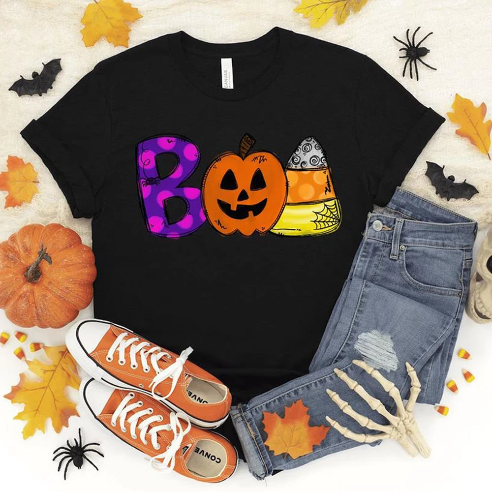 Boo Doodle Letters T Shirt Halloween Party Shirts Hocus Pocus Tshirt Halloween Funny Tee Unisex Short Sleeve Casual Tops