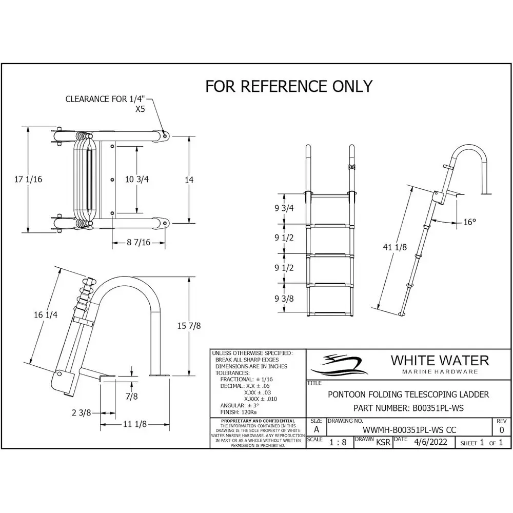 4-Step Wide Step Rear Entry Pontoon Boat Ladder - Stainless Steel, 400 lb Capacity, Fully Assembled