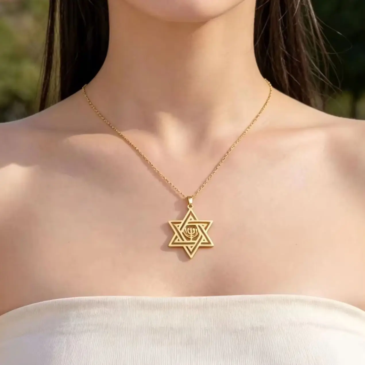 Lucktune Star of David Menorah Pendant Necklace Stainless Steel Jewish Israel Hexagram Necklace Judaica Hanukkah Jewelry Gift