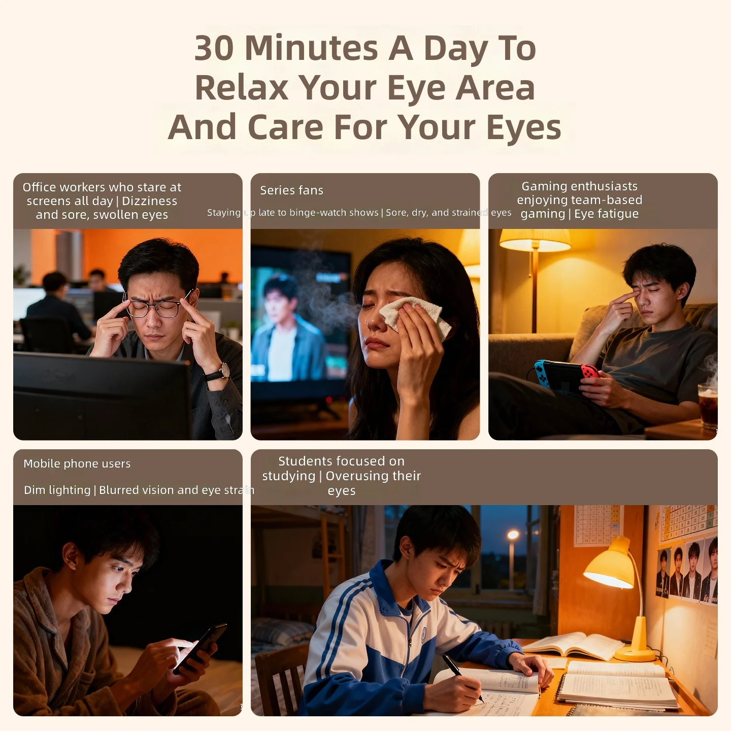 Eye Massager with Heat Therapy, Sleep Aid & Fatigue Relief, Rechargeable Warm Compress for Dry Eyes, Eye Care Device