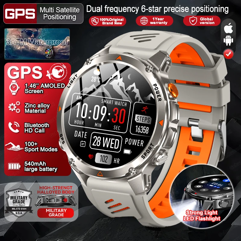 

NEW 1.46"AMOLED Screen GPS SmartWatch Man 3ATM Waterproof Compass Barometer Altimeter Health monitoring Sport Smart Watches 2026