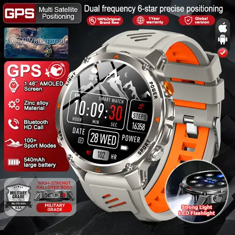 신제품 1.46인치 AMOLED 스크린 GPS 스마트워치 남성용 3ATM 방수 나침반 기압계 고도계 건강 모니터링 스포츠 스마트워치 2026