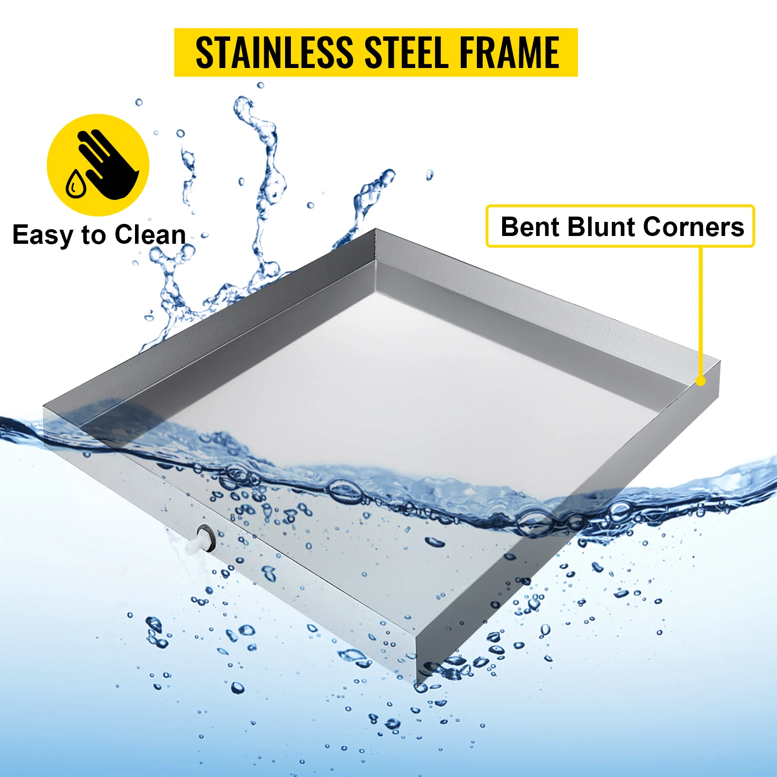 VEVOR Multi-Size Washing Machine Pan Stainless Steel Drip Drain Floor Overflow Catch With Welded Corners Drain Adapter Home Use