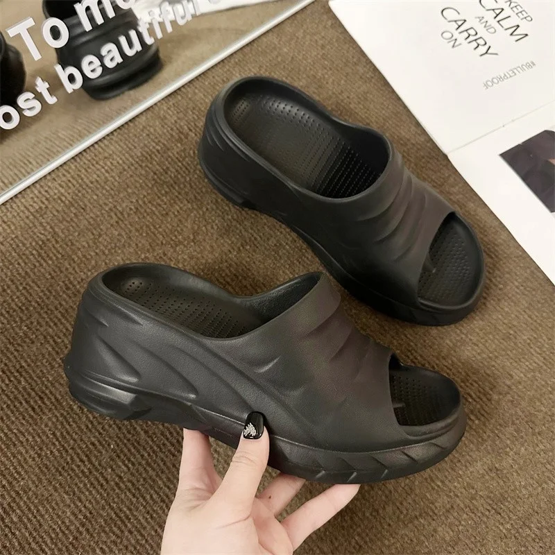 8cm Sloped Heels Women Slippers Platform Wedges Summer Casual Women Shoes Outdoor Comfortable Beach High Slipper Dress Sandals