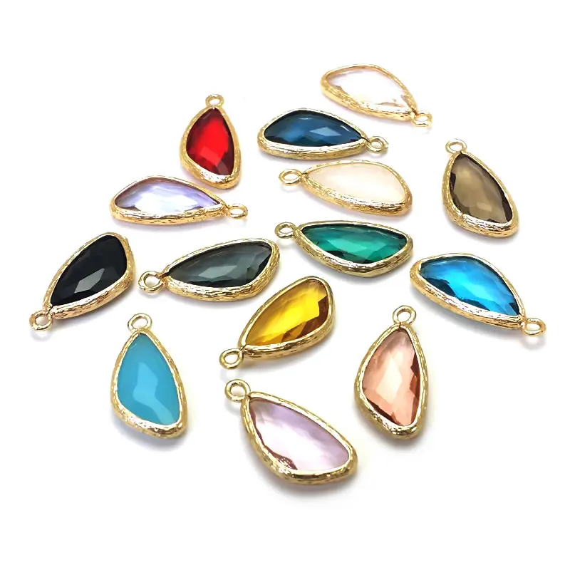10PCS 23x11MM High Quality Champagne Gold Color Brass and Glass Irregular Drop Shape Charms Pendants Diy Jewelry Accessories
