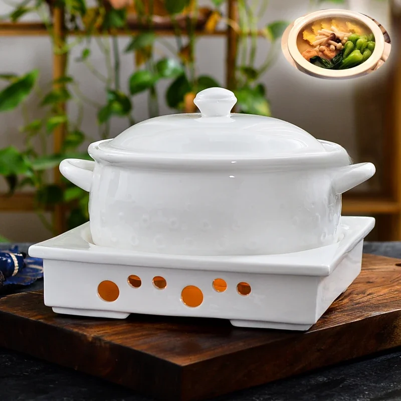 Hotel restaurant Household large Chinese ceramic candle insulation open stove binaural soup pot soup bowl