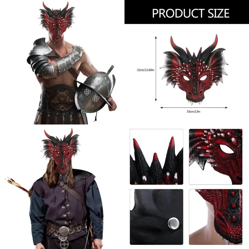 

652F Halloween Animal Dragon Mask Halloween Dragon Cosplay Mask Full Face Mask for Halloween Masquerade Carnivals