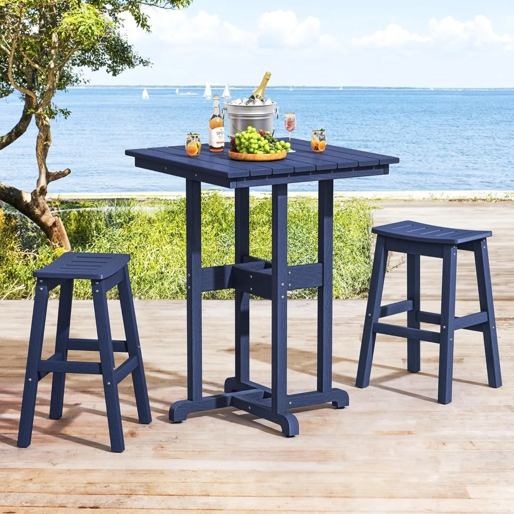 3-Pieces Patio Table and Bar Set, Extra-Large 27.5 * 27.5 * 37.5in Table and HDPE Outdoor Bar Stools Set of 2, Patio Bar Set