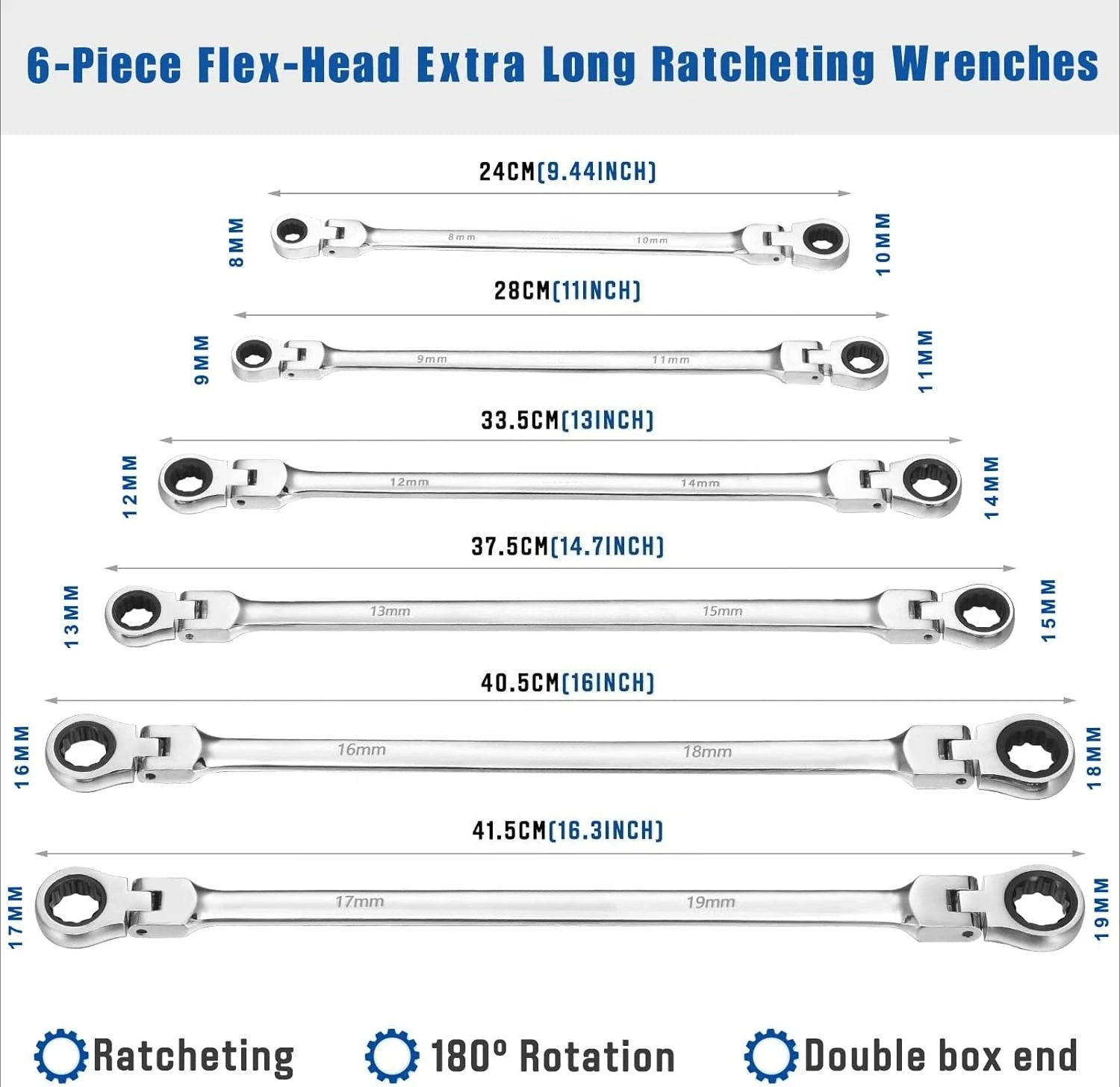 مجموعة مفاتيح ربط ذات رأس مرن طويل جدًا مكون من 6 قطع، مجموعة مفاتيح ربط ذات صندوق مزدوج 72 سنًا، مفاتيح ربط فولاذية CR-V · تخفيضات ساخنة #1