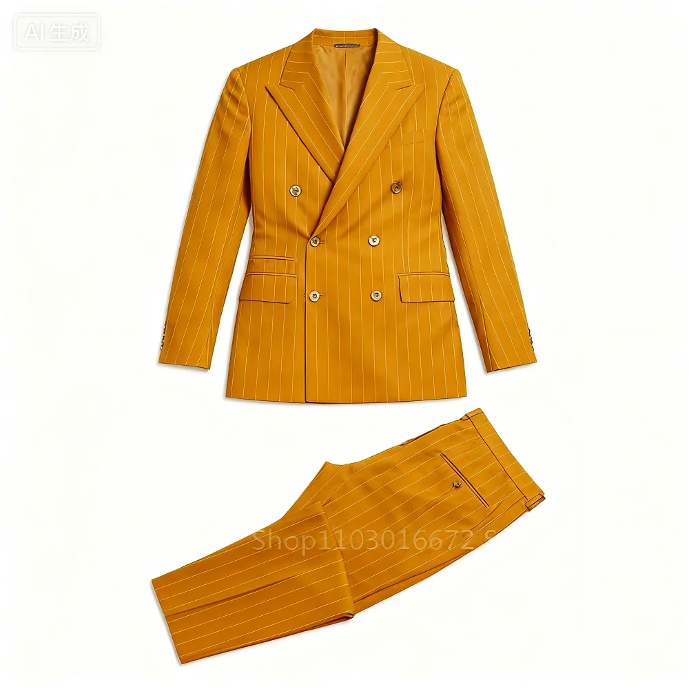 

Двубортный приталенный халат в синюю полоску Novo Design, лучший для мужчин, свадебный смокинг, комплект из двух предметов, с мягкой пенопластовой подкладкой, гладкий индивидуальный вид