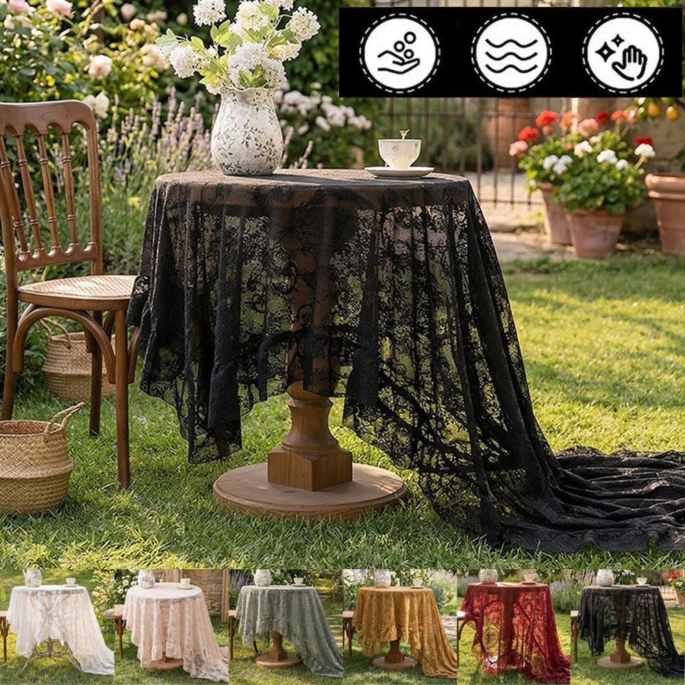 

Mirror Flower Lace Tablecloth with Skirt Edge, Ruffle Rustic Style Table Cloth, Dining Table Table Cover for Banquets Parties 식탁