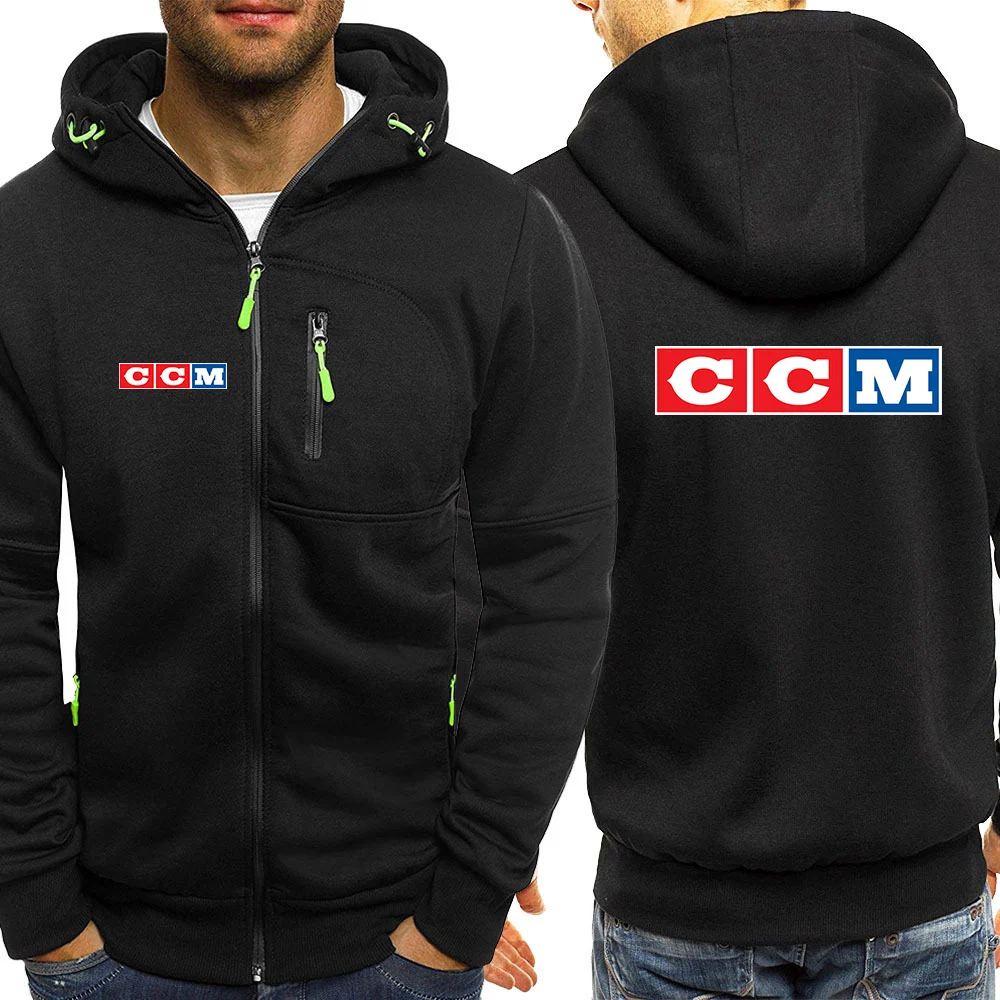 

2023 Spring Autumn New Sweatshirt CCM Printed Outdoor Pocket Zipper Hoodies Sportswear Slim Fit Double Zipper Coat