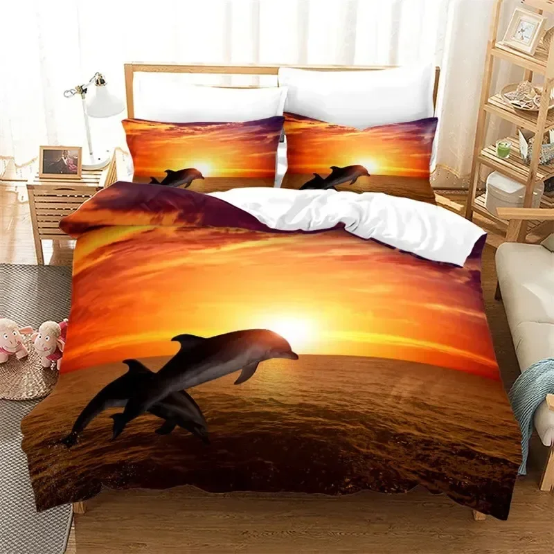 New 3D Print Dolphin Ocean Animal Comfortable Duvet Quilt Cover Pillowcase Bedding Set Children Bedroom Decoration Home Textile