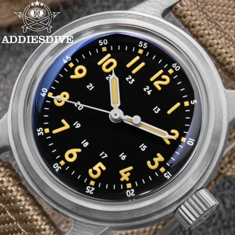 

ADDIESDIVE Men Watch Brushed Case C3 Retro Luminous Nylon 200m Waterproof Bubble Mirror Glass Automatic Mechanical Vintage Watch