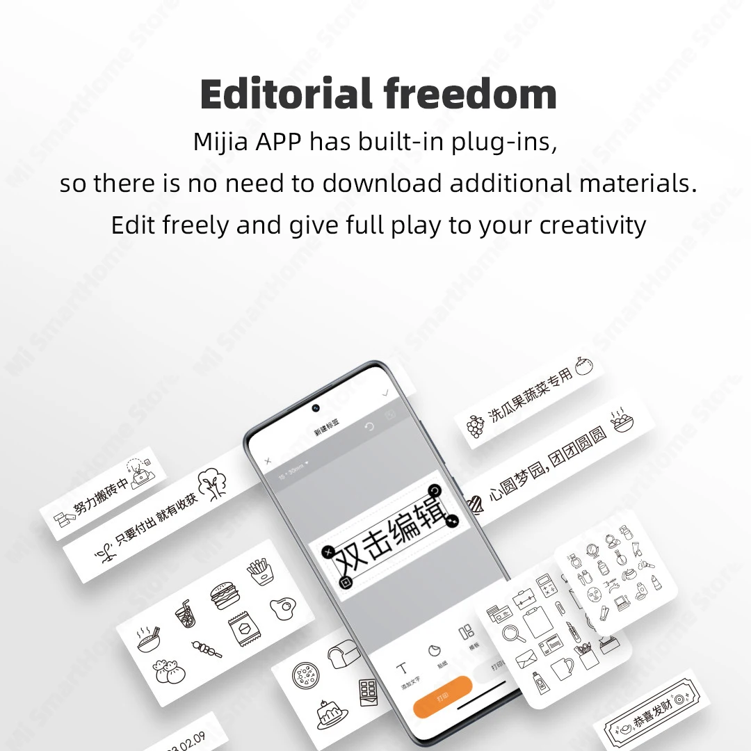 Xiaomi Mijia ชุดเครื่องพิมพ์ฉลากอัจฉริยะแบบพกพา, ชุดกระดาษสติกเกอร์กระเป๋าเครื่องพิมพ์ไร้สายสำหรับโฮมออฟฟิศหมึกฟรีแอป mihome