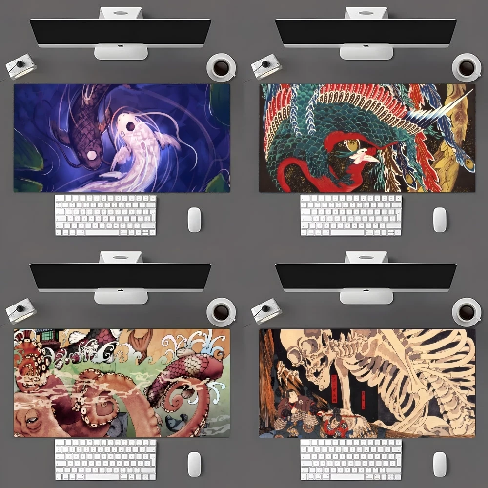 Grande Gaming Mouse Pad com bloqueio de borda, Koi, nuvem, arte japonesa, casal, computador, teclado, mesa, 90x40cm, 700x400 cm