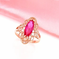 585 Purple Gold Fashion Court style Water drop Ruby rings for women Plating 14K Rose Gold Exquisite Ring Wedding Jewelry