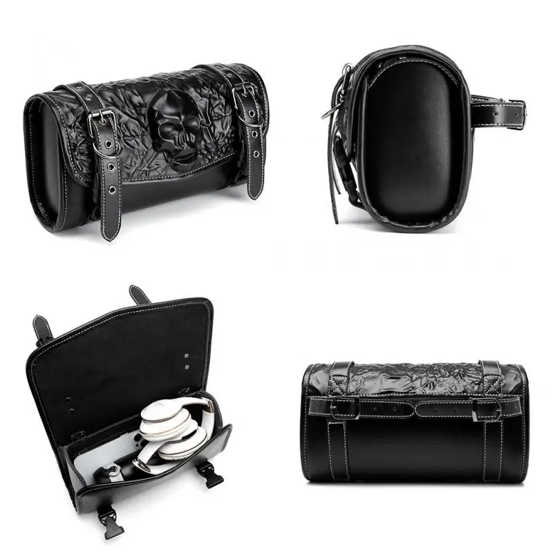 1PC Motorcycle Front Bag PU Leather Gothic Punk Skull Steampunk Medieval Vintage Cruiser Bike Waterproof Storage Biker Gear