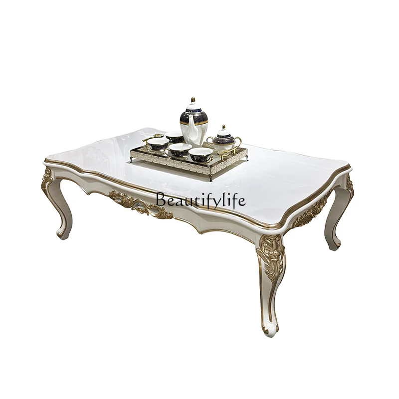 

05-French rectangular coffee table, European-style palace luxury wood carving flower tea table