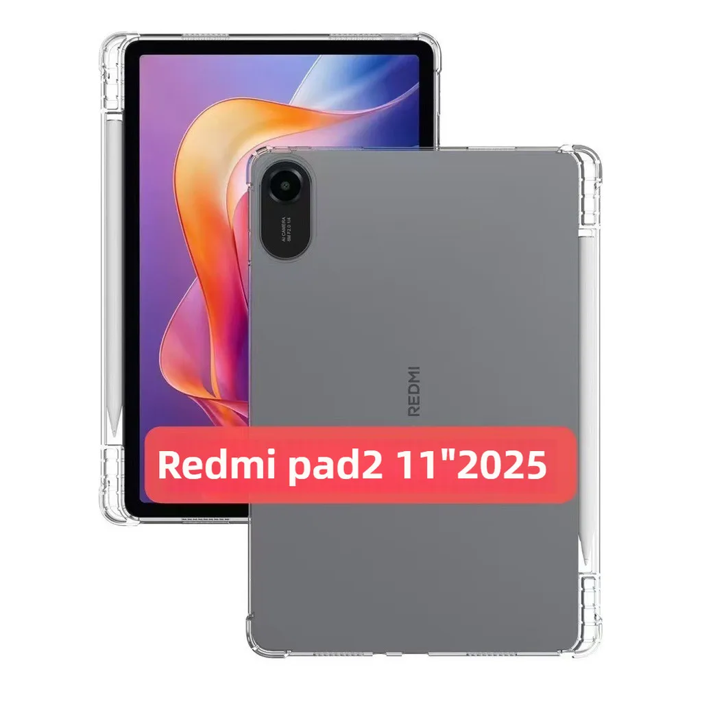 

TPU Tablet Case for Xiaomi Redmi Pad 2 Pad2 4G/WiFi 11 inch 2025 Clear Cover with Pen Slot Holder for Redmi Pad SE 11"2023