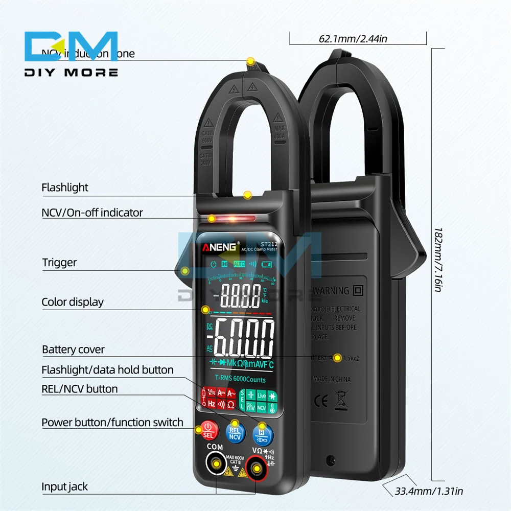 ANENG ST212 6000 Counts Digital Clamp Meter AC Current Multimeter DC/AC Voltage Ammeter Amp Hz Capacitance NCV Multimeter