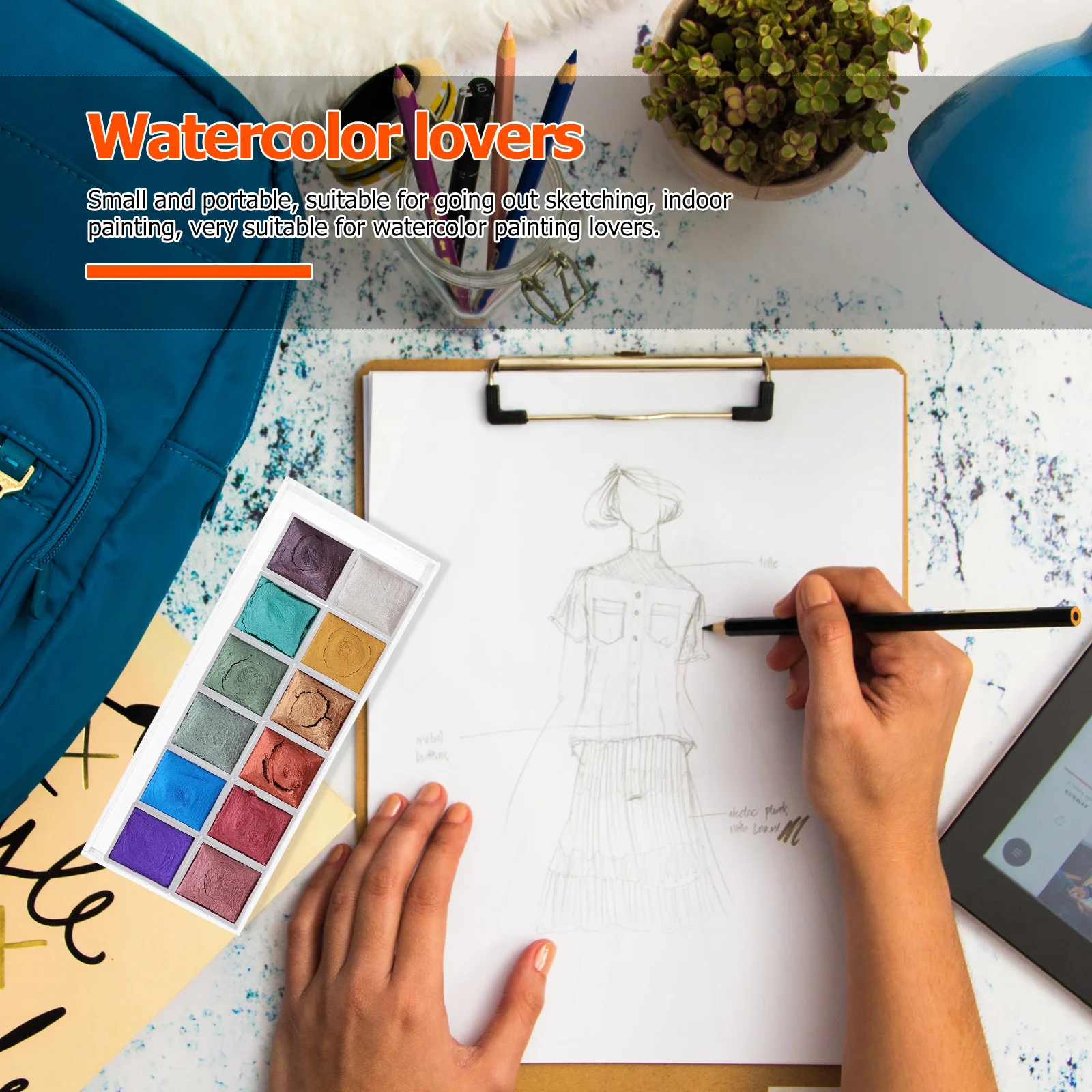 

1 Box Pearlescent Watercolor Paint Set Solid Pigment For Travel Sketching Portable Watercolor Kit Painting Supplies For Artists