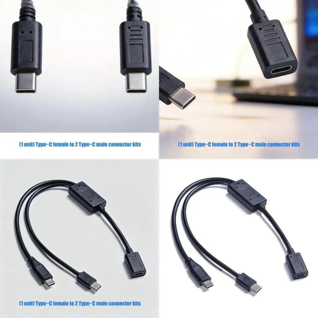 Small Type C Female To Double Type C Male Splitter Cable Fit Laptop Phone Tablet for Travel PD100W Fast Charging Data Sync