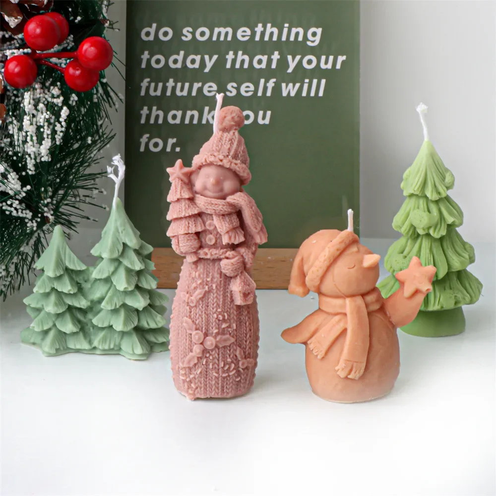 

New Christmas Dwarf Snowman Silicone Candle Mold Christmas Tree Aromatherapy Plaster Resin Molds Candle Making Kit