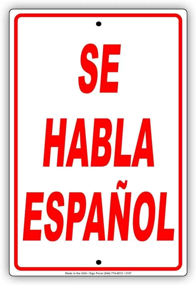 Y1,Se Habla Espanol Spanish Spoken Novelty Decor Caution Alert Funny Retro Metal Sign es, TinSignEUa36791