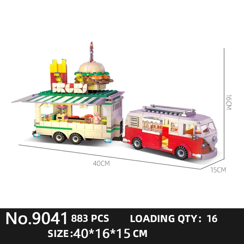 Gourmet Burger Car Building Block Model Set Toy With LED Creative Assemble Splicing Puzzle Toys 883PCS Children's Birthday Gifts