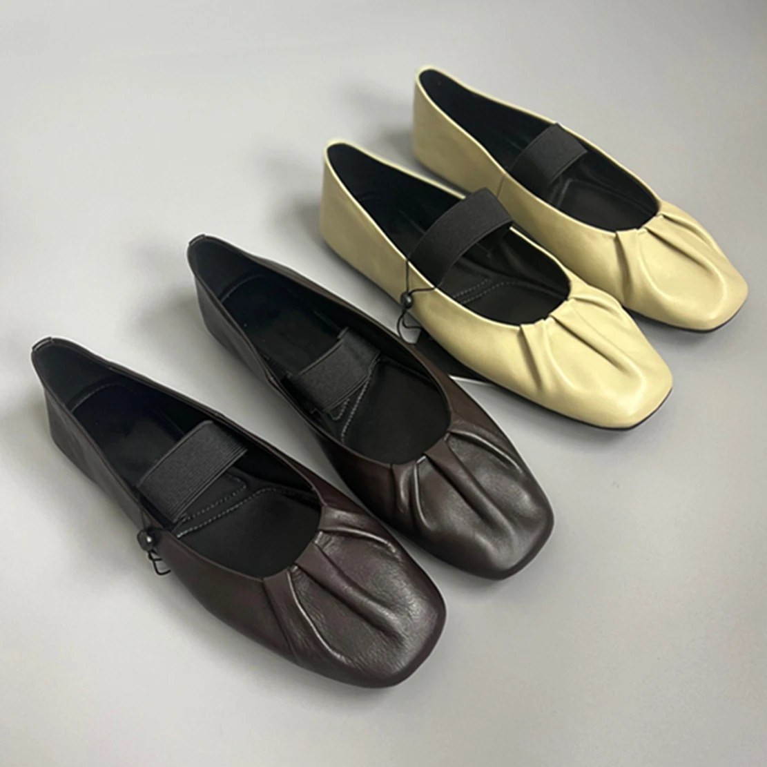 

Maxdutti New French Retro Fashion Ladies Flat Shoes Pleated Women Shoes Simple Genuine Leather Soft Casual Slip-On Loafers