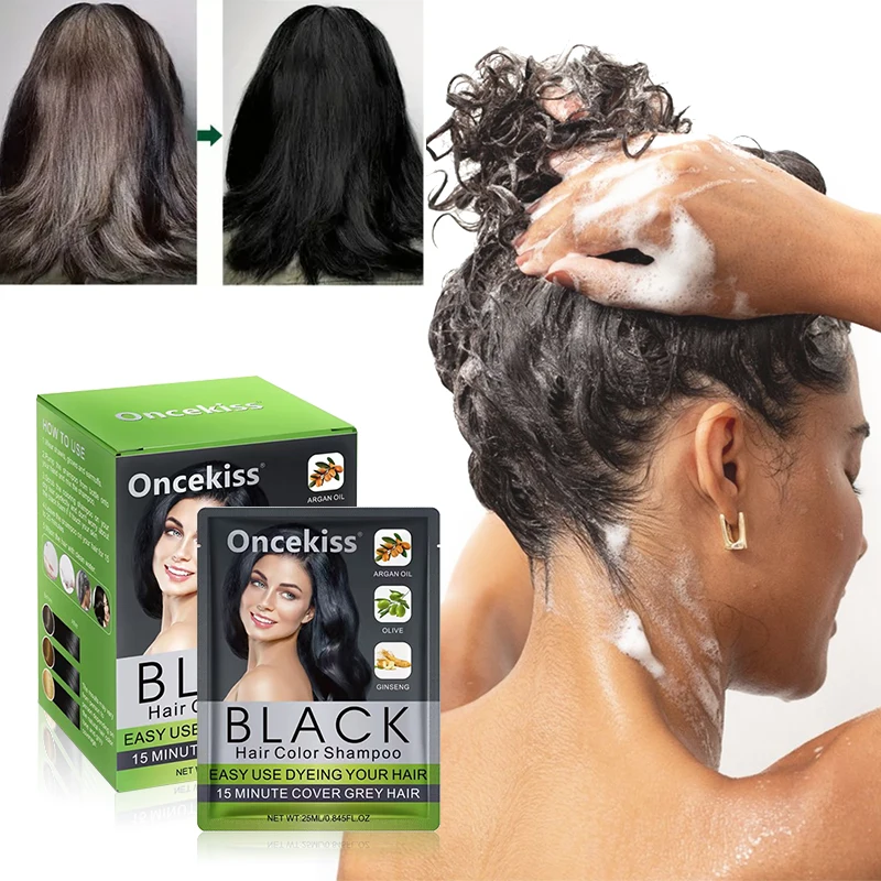 

25ml*10pcs Natural Black Hair Dye Shampoo Herbal Ingredients Semi-Permanent Hair Color Cream For Women Men