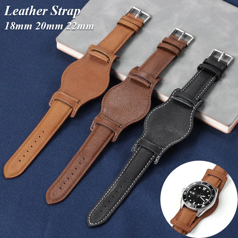 Genuine Leather Watch Strap with Mat 18mm 20mm 22mm Cowhide Strap Vintage Wrist Band Replacement for Seiko Bracelet for Rolex