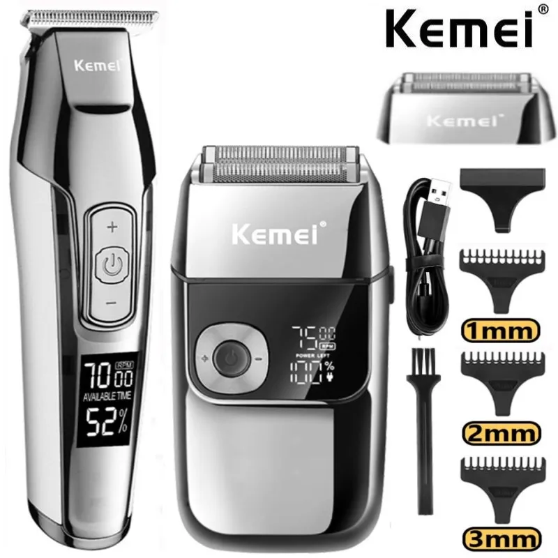 Kemei Professional Hair Clipper เครา Trimmer สำหรับปรับความเร็ว LED ดิจิตอลแกะสลัก Clippers Grooming ไฟฟ้ามีดโกน