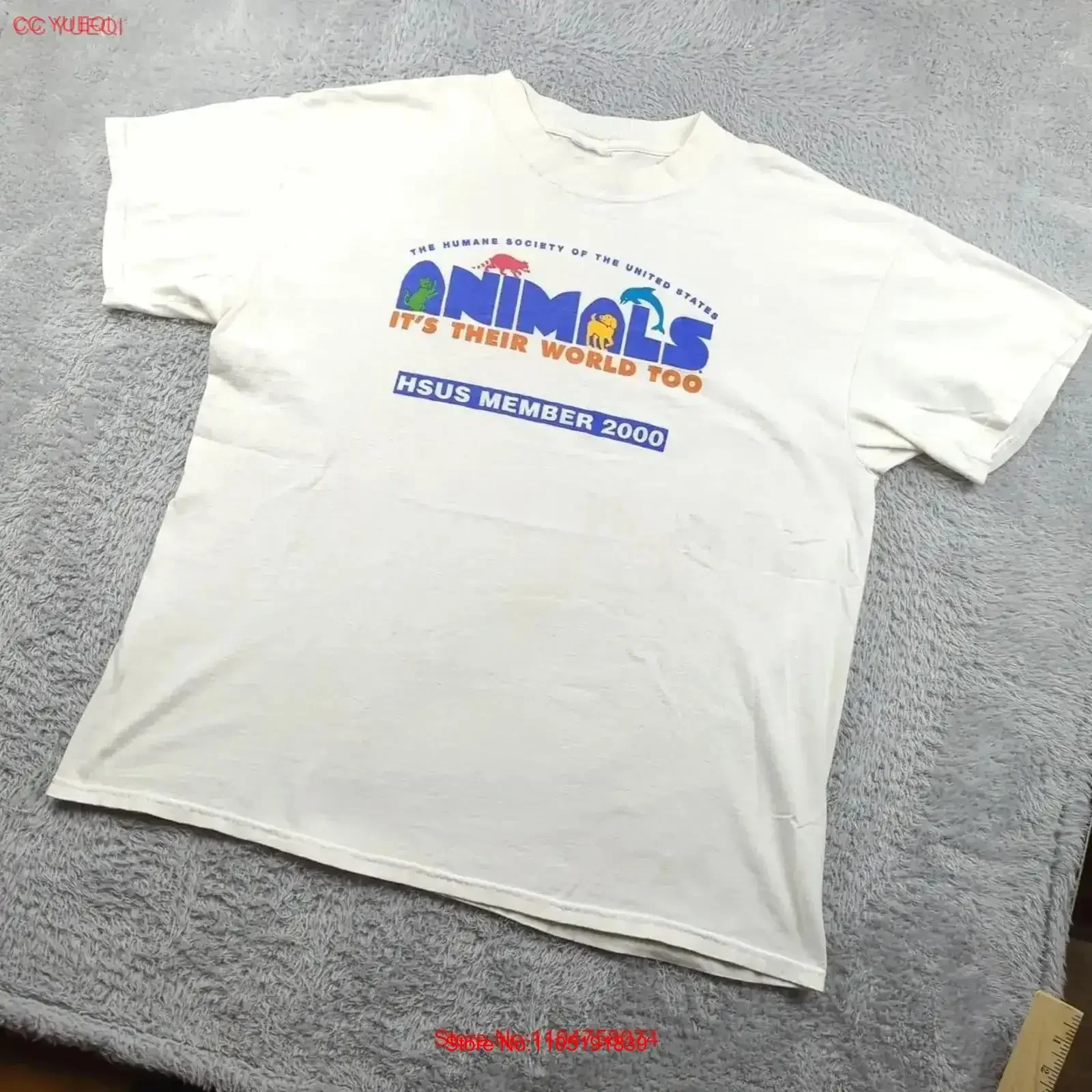 

Винтажная футболка Y2K Animal Human Society Мужская XL Белая HSUS World Dog Cat Dolphin Washed Top для повседневной носки винтажная стираная футболка