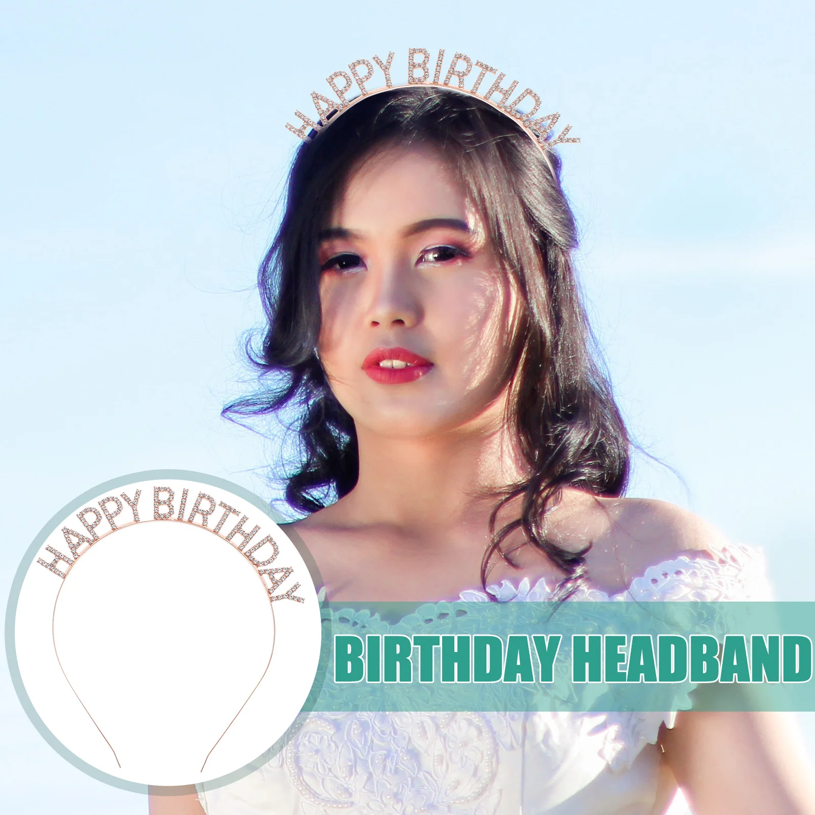 

Rhinestone Crown Headband Birthday Party Hair Accessories For Women Teens Sparkling Durable Lightweight Eye-Catching Partywear