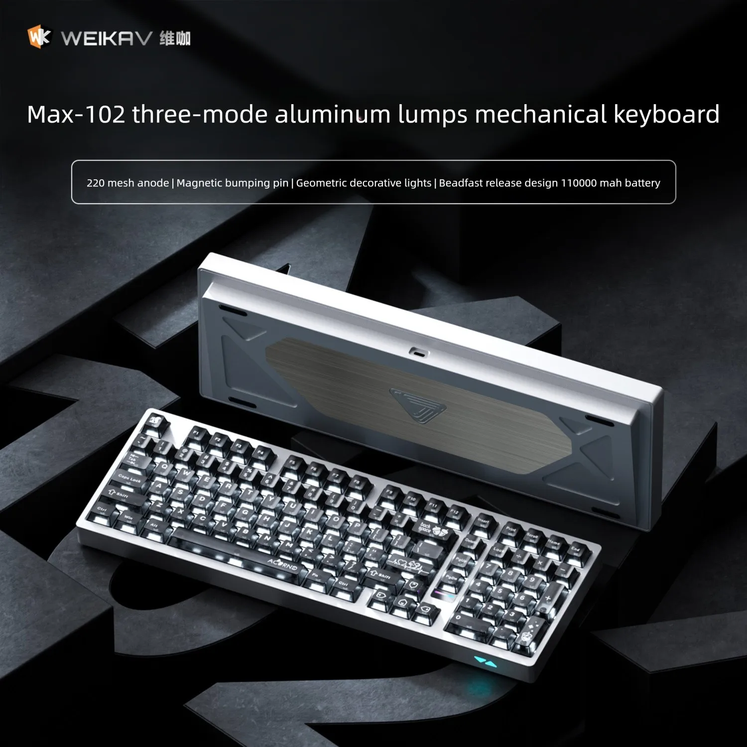 

WEIKAV MAX 102, беспроводная клавиатура с шаровой застежкой, полный комплект механической клавиатуры RGB с возможностью горячей замены