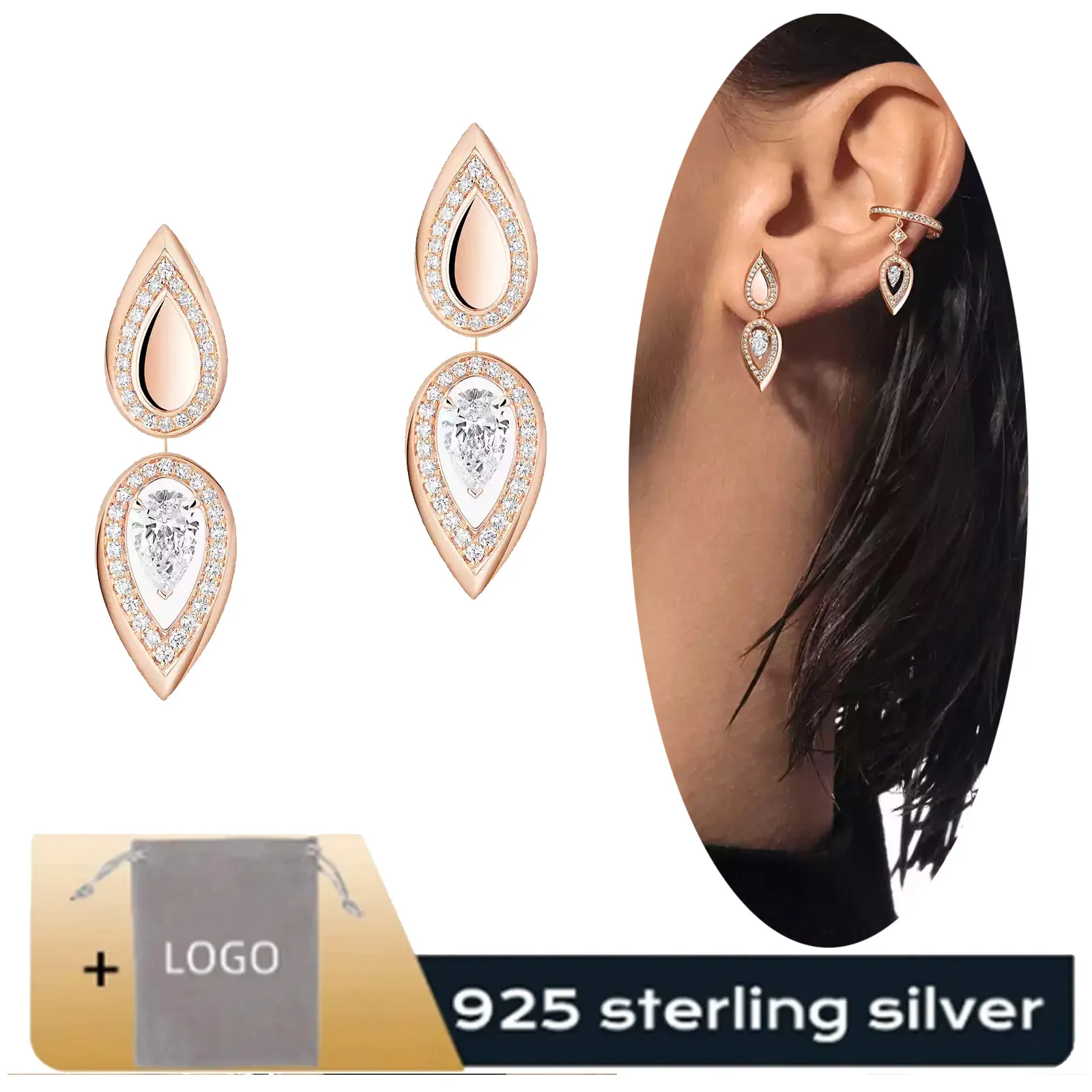 Simple, personalized, high-quality s925 pure silver geometric diamond brand Messik luxurious women's earrings