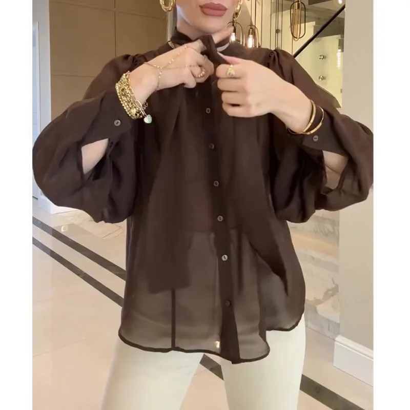 2025 été nouveau doux Floral lâche lanterne manches cravate cou Blouse femmes chemise