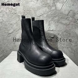Black Leather Men's Boots Thick-Soled Chelsea Boots Novelty Designer High-Top Cowhide Platform Booties Luxury Handmade Men Shoes