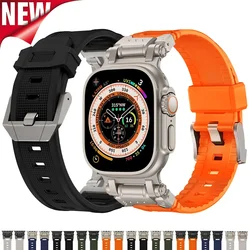 Metal Connector Silicone Strap for Apple Watch Band Ultra 2 49mm 45mm 44mm 42mm Sports Bracelet for Iwatch Series 9 8 7 6 SE 5 4