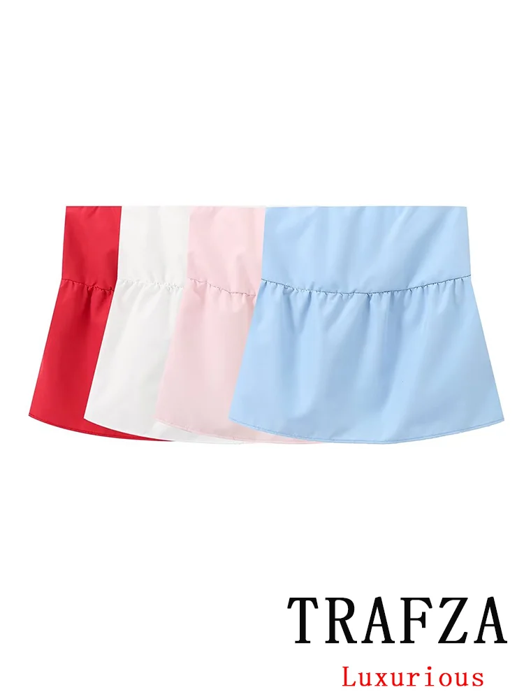 TRAFZA Vintage Casual Chic Women Top Solid Strapless Slim Tube Short Tops New Fashion 2024 Female Sexy Beach Summer Tops